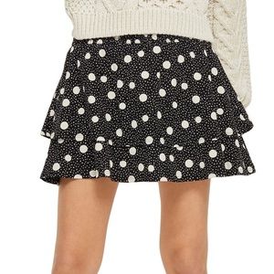 Top Shop Tiered Polka Dot Skirt Black Cream US2